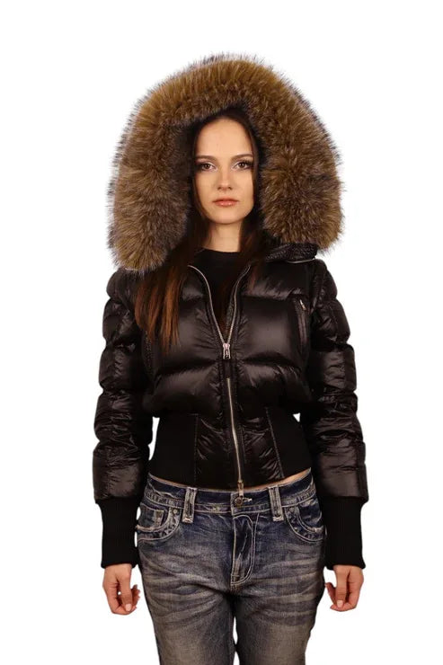 Spicy Girl Winter Jacket Women Winter New European American Solid Color Detachable Fur Collar Waist Cinched Slim Padded Coat