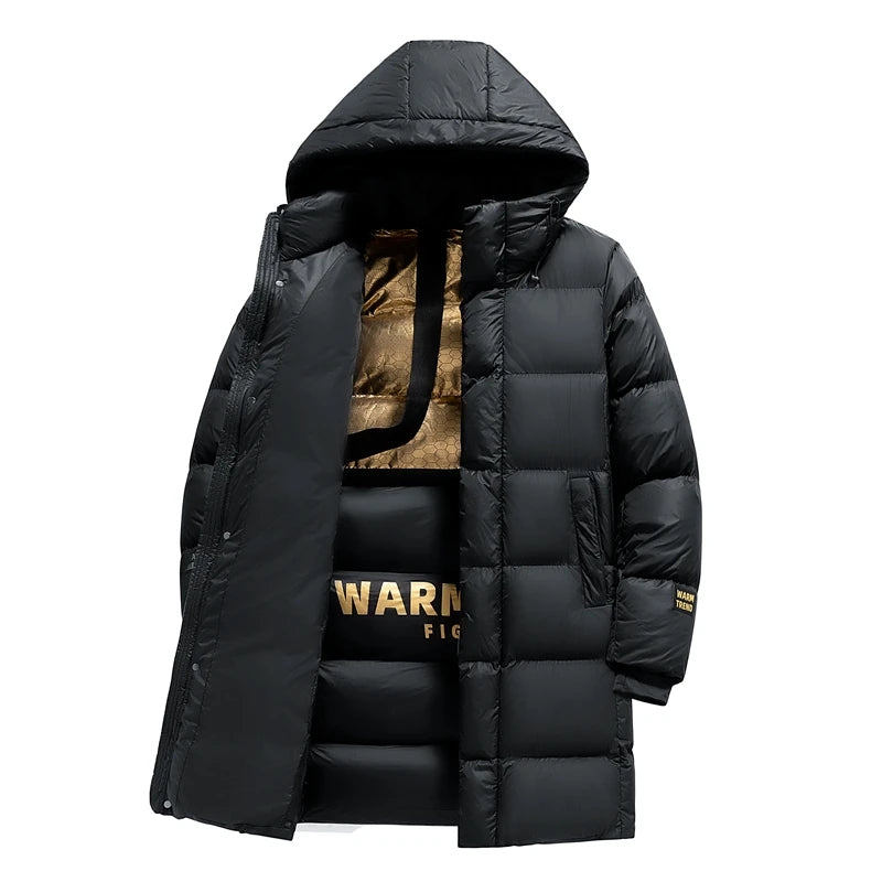 Men's Hooded Puffer Long Style Jacket Coat Trendy Classic Black Warm Thick Parka Jacket Winter Outdoor Casual Daily Outerwear