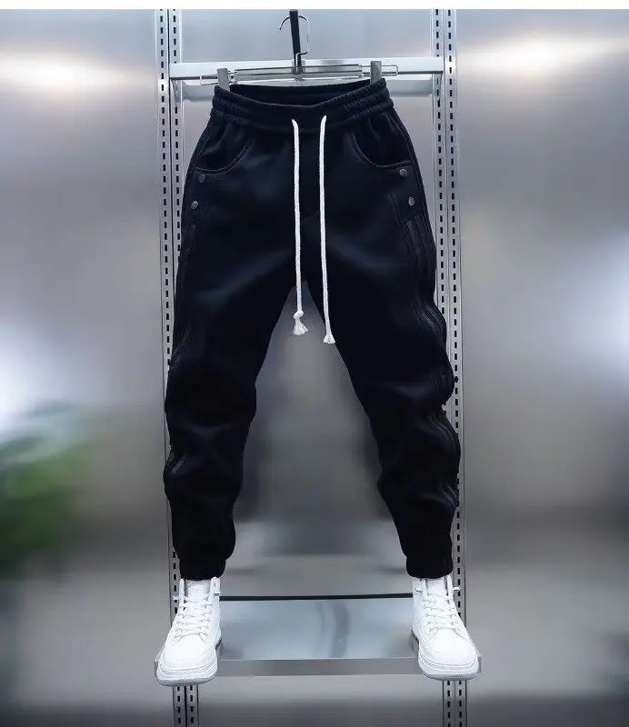Men's Solid Color Embroidery Sports Sweatpants Trend New 2025 Spring Bunched Foot Pants Elastic Everything Small Foot Pants