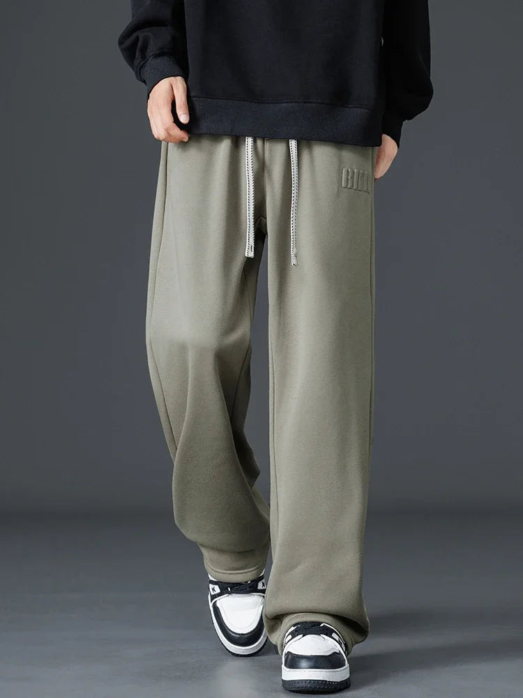 Winter Thick Warm Fleece Sweatpants Men Wide Leg Baggy Track Pants Casual Cotton Joggers Straight Thermal Trousers Big Size 8XL