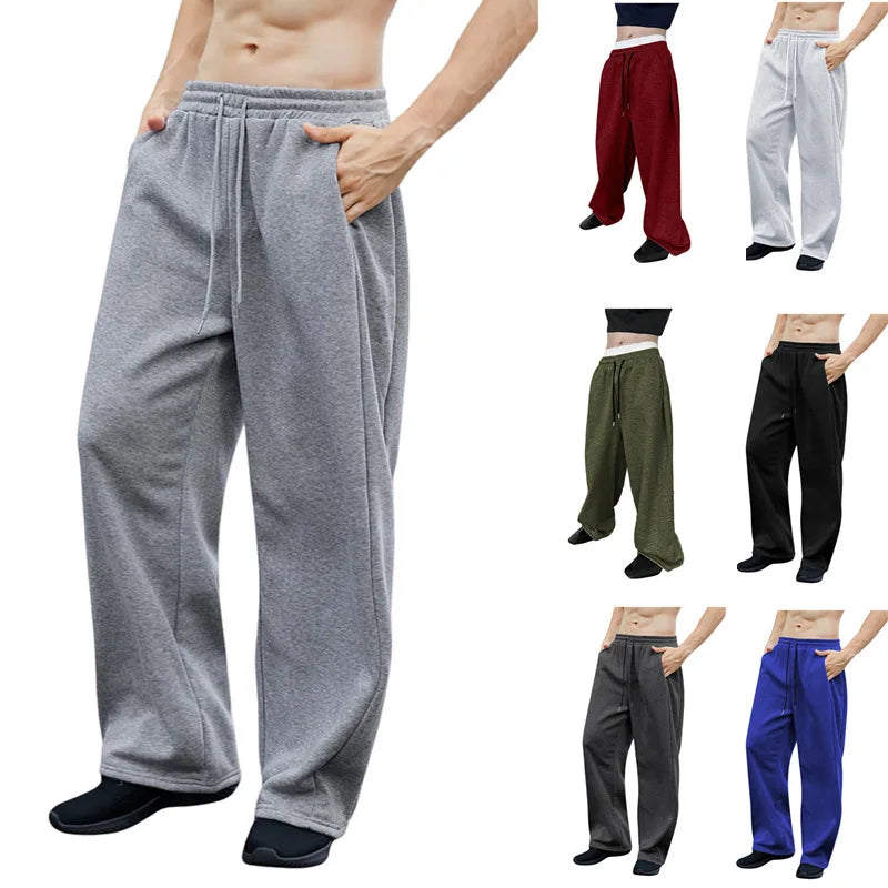2026 Men's Wide Leg Sweatpants, European and American Men's and Women's Sweatpants, Waist Drawstring Straight Leg Loose Casual S