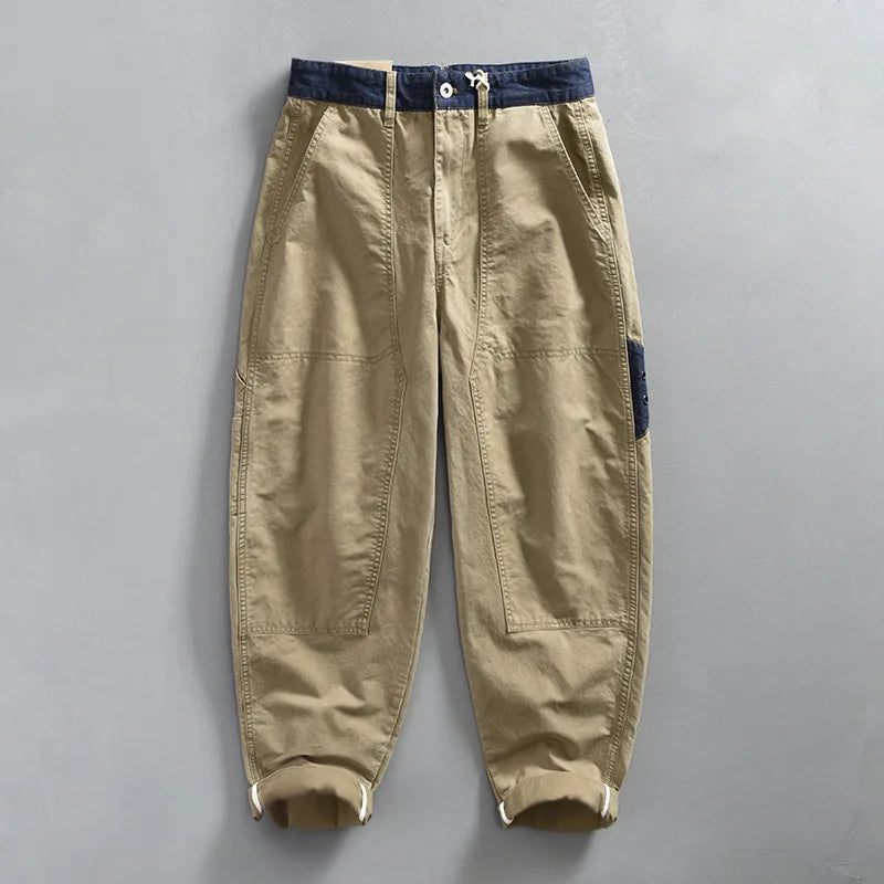 Spring New Casual Cargo 100% Cotton Pants for Men Vintage Big Pocket Trousers Streetwear Men ATZ647