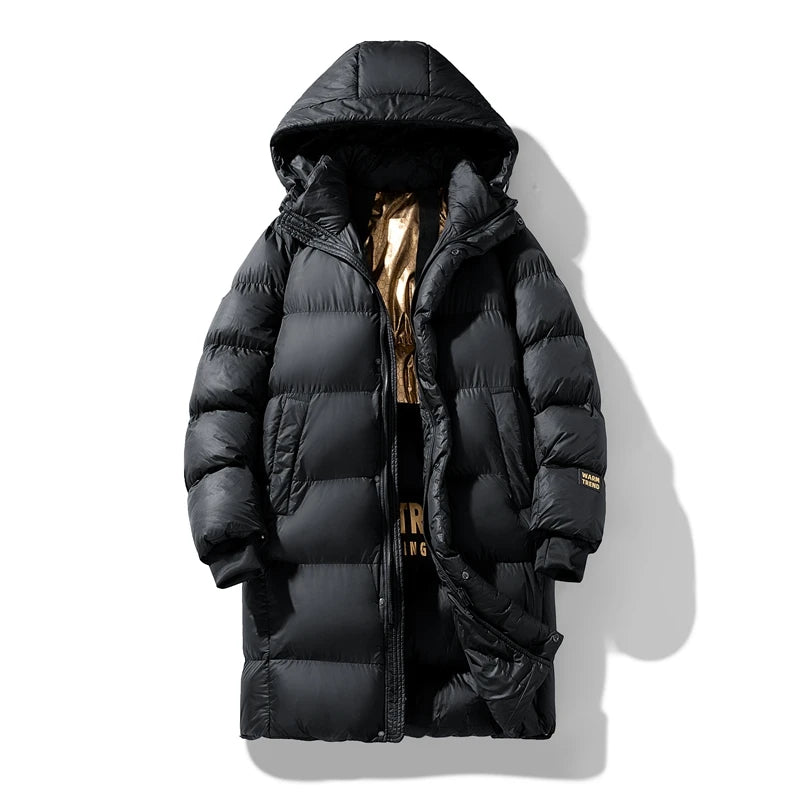 Men's Hooded Puffer Long Style Jacket Coat Trendy Classic Black Warm Thick Parka Jacket Winter Outdoor Casual Daily Outerwear
